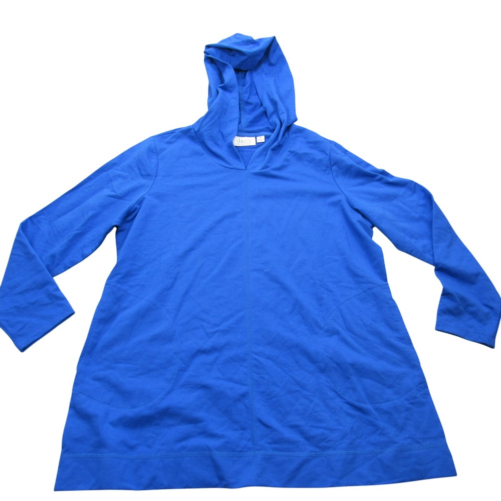 D&Co Active Women's Royal Blue Long Sleeve V Neck Hoodie‎ Tunic Top MP